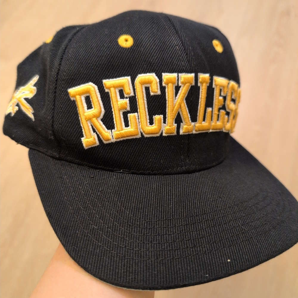 Young & Reckless Snapback Hat Black Yellow Reckless Logo OSFM Streetwear Cap